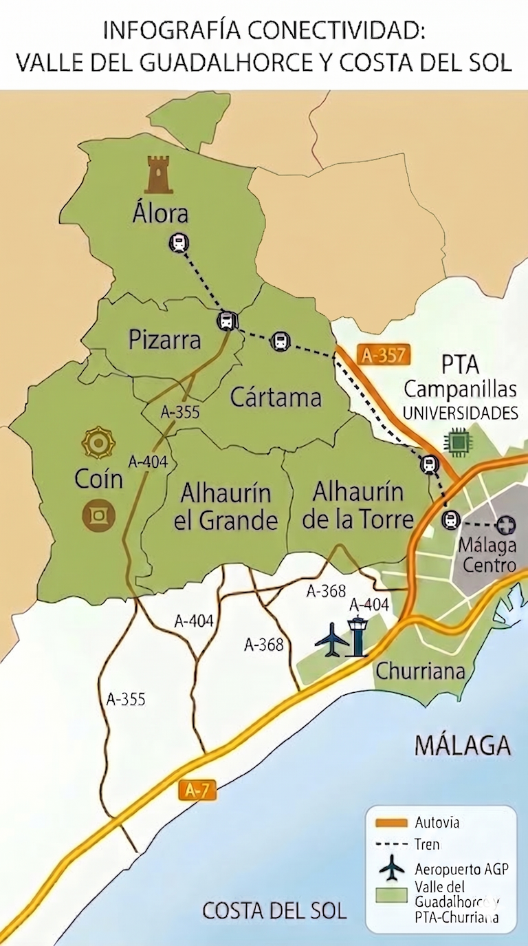 Infografía Conectividad Valle del Guadalhorce y Costa del Sol